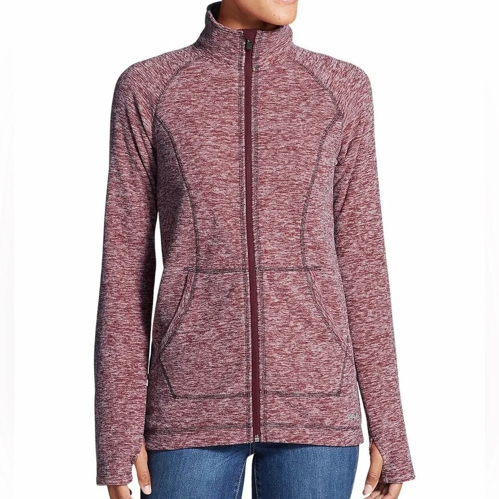 Eddie Bauer Dark Berry Burgundy RUN AROUND Quest Fleece Jacket Women Size Small